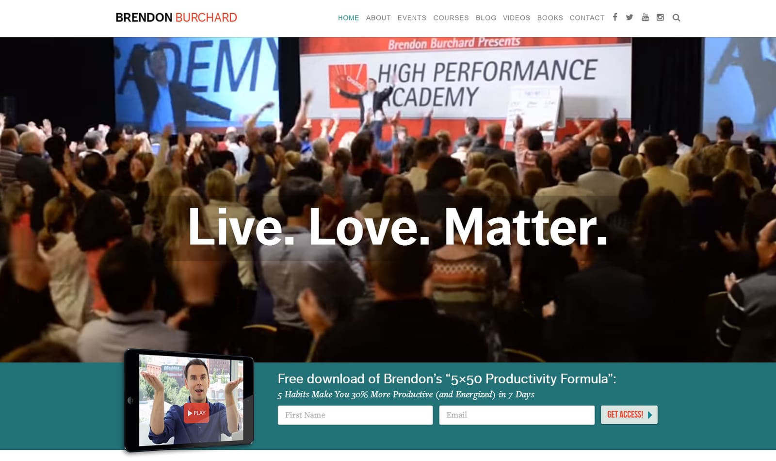 Brendon Burchard — the site design by Peaceful Media